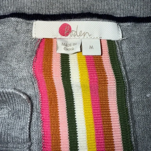 Boden Women’s Cassandra Cardigan Medium Grey with Bright Stripe Detail - Picture 11 of 12